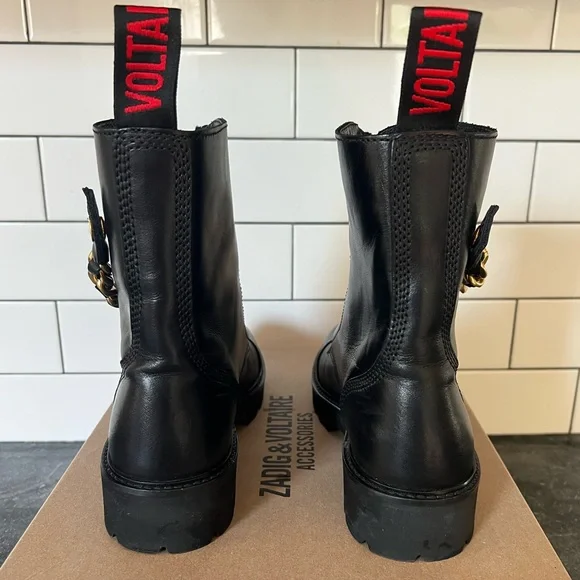 NIB Zadig & Voltaire Joe Cecilia Smooth Cowskin Leather Boots w/ Gold Hardware - Picture 2 of 5